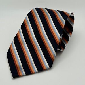 Nautica Y2K Orange Blue Whote Stripe 100% Silk‎ Tie 59.5" Long 3.875" Wide